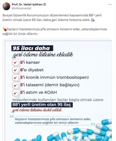 Bakan Işıkhan: 95 ilacı geri ödeme listesine aldık