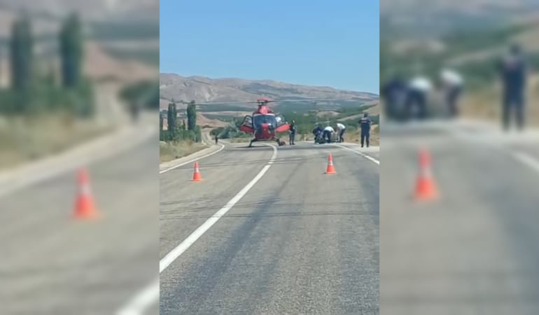 Malatya'da  ambulans helikopter kara yoluna inip hasta aldı