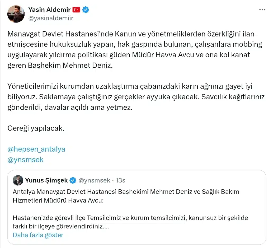 Manavgat Devlet Hastanesi’nde Sendikal Kriz: HEP-SEN Temsilcilerine Mobbing ve Usulsüz Görevlendirme İddiası (resim 31) – saglikhaberi.net