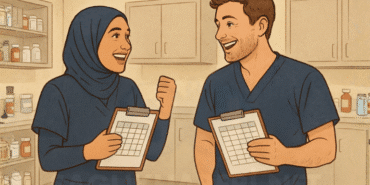 evli çift hemşireler ellerinde liste