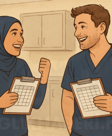 evli çift hemşireler ellerinde liste