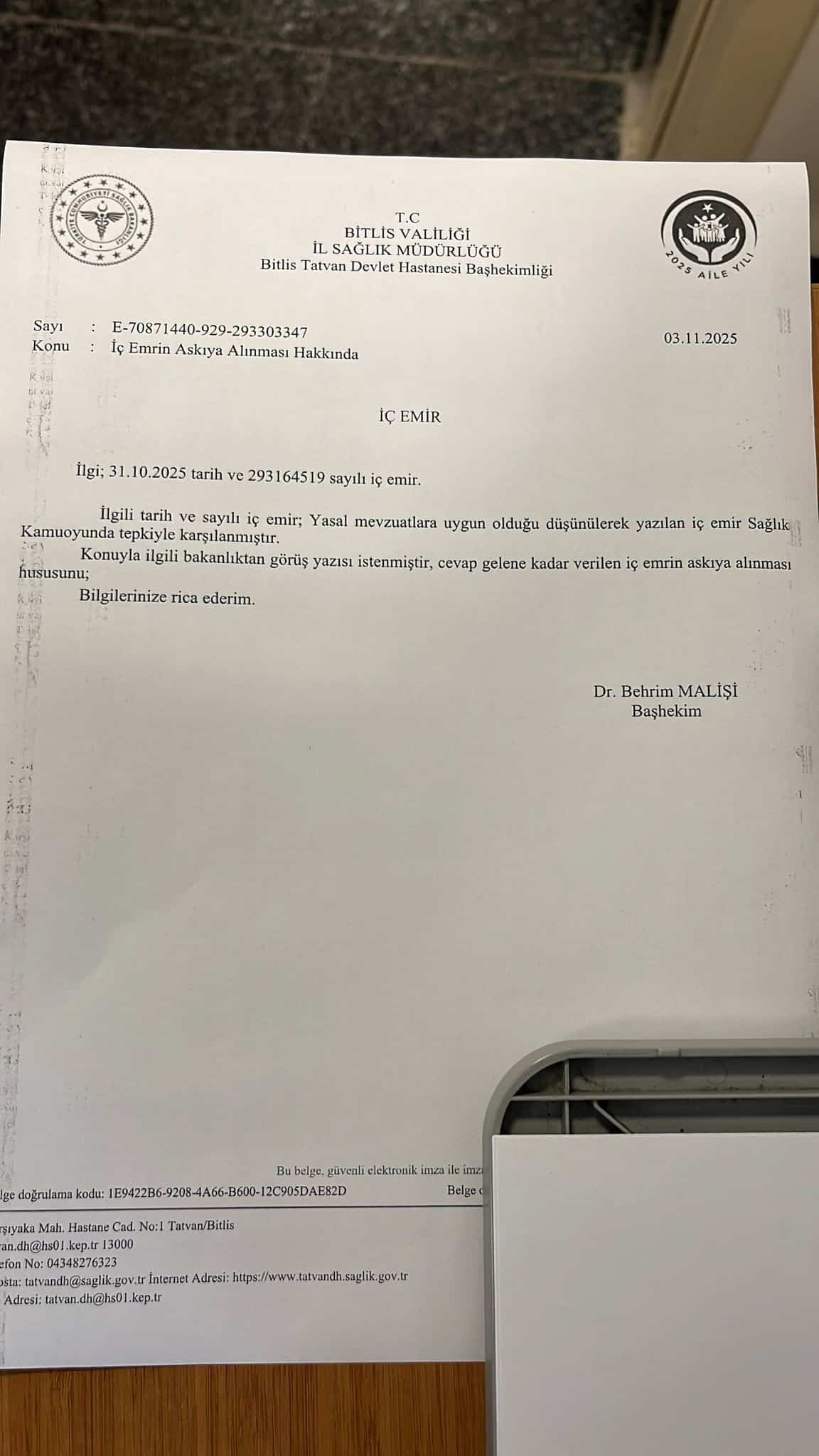 Tatvan Devlet Hastanesi'nde Geri Adım: Tartışmalı “Order Girişi” Emri Askıya Alındı (resim 4) – saglikhaberi.net Tatvan Devlet Hastanesi'nde Geri Adım: Tartışmalı “Order Girişi” Emri Askıya Alındı (resim 3) – saglikhaberi.net
