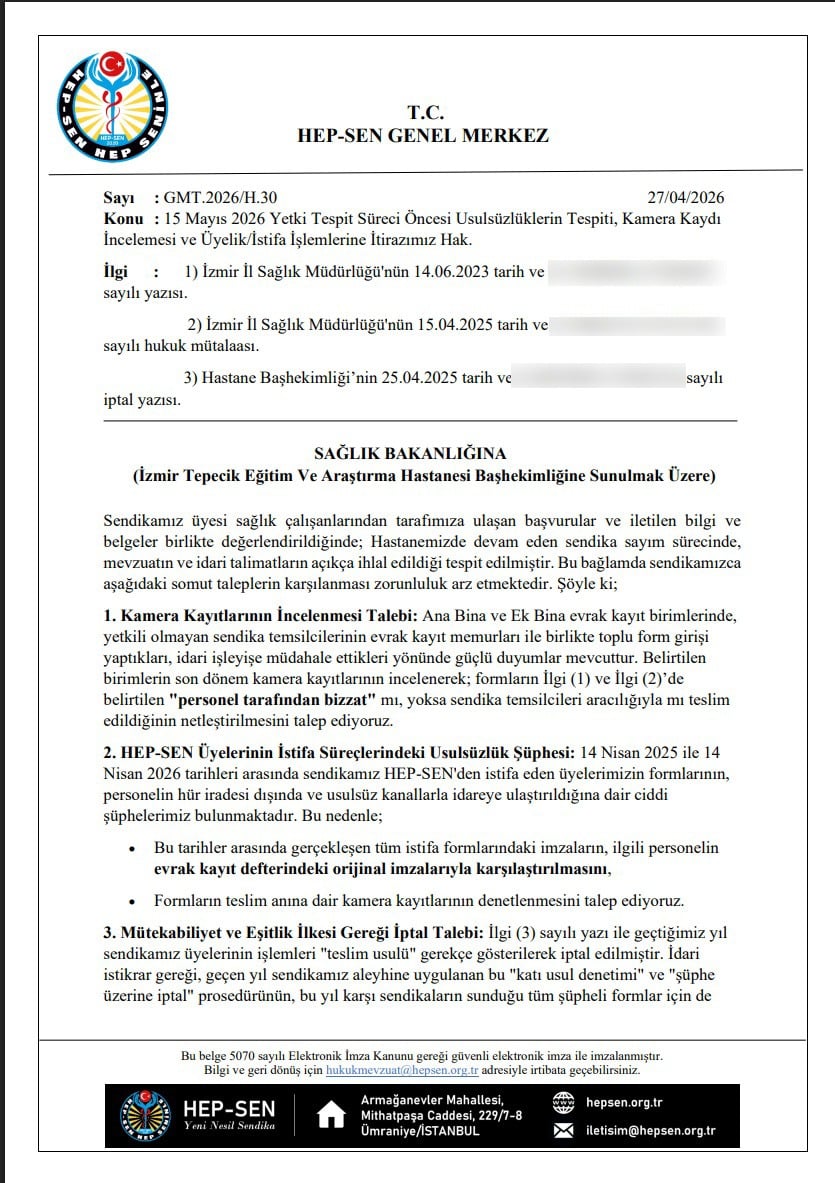 Tepecik Eğitim ve Araştırma Hastanesinde Sendikal Usulsüzlük İddiası: "Sahte İmza ve Veri Sızdırma" (resim 1) – saglikhaberi.net