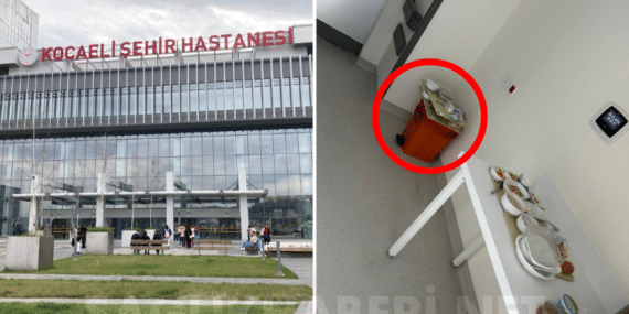 Kocaeli Şehir Hastanesi’nde Akılalmaz Görüntü: Akşam Yemeği Çöp Kutusunun Üzerine Bırakıldı