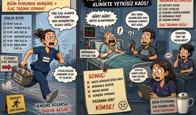 Hemşireler Hasta Başından Uzaklaştırılıp İlaç Taşıma Personeline Dönüştürülüyor: Bakım Aksıyor, Acil Müdahale Gecikiyor!