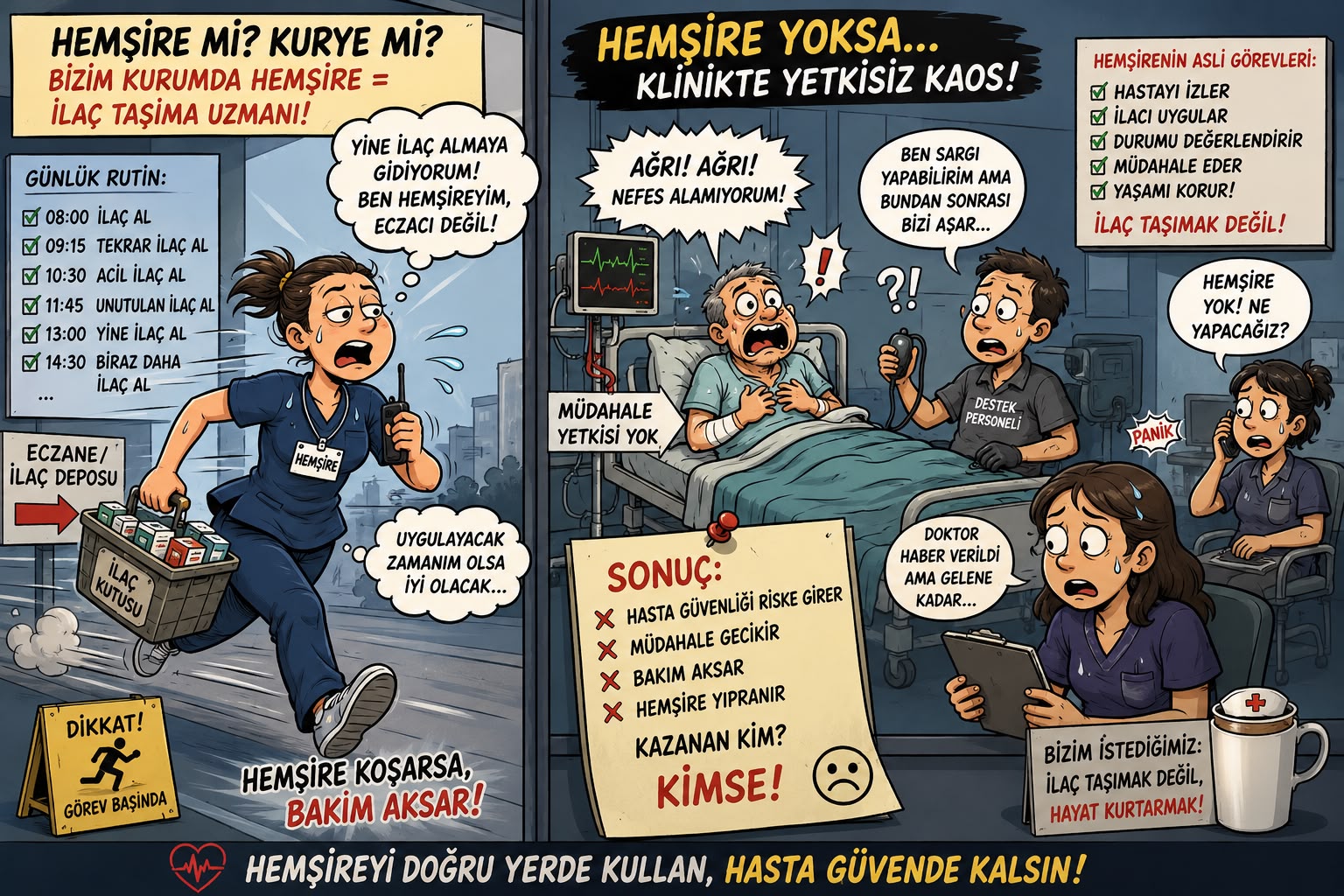 Hemşireler Hasta Başından Uzaklaştırılıp İlaç Taşıma Personeline Dönüştürülüyor Bakım Aksıyor, Acil Müdahale Gecikiyor
