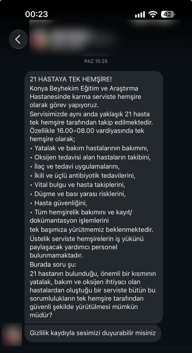 Konya Beyhekim EAH’de Sağlık Skandalı: 21 Hastaya Tek Hemşire! Hasta Güvenliği de Çalışan Sağlığı da İflas Etti! (resim 2) – saglikhaberi.net Konya Beyhekim EAH’de Sağlık Skandalı: 21 Hastaya Tek Hemşire! Hasta Güvenliği de Çalışan Sağlığı da İflas Etti! (resim 1) – saglikhaberi.net
